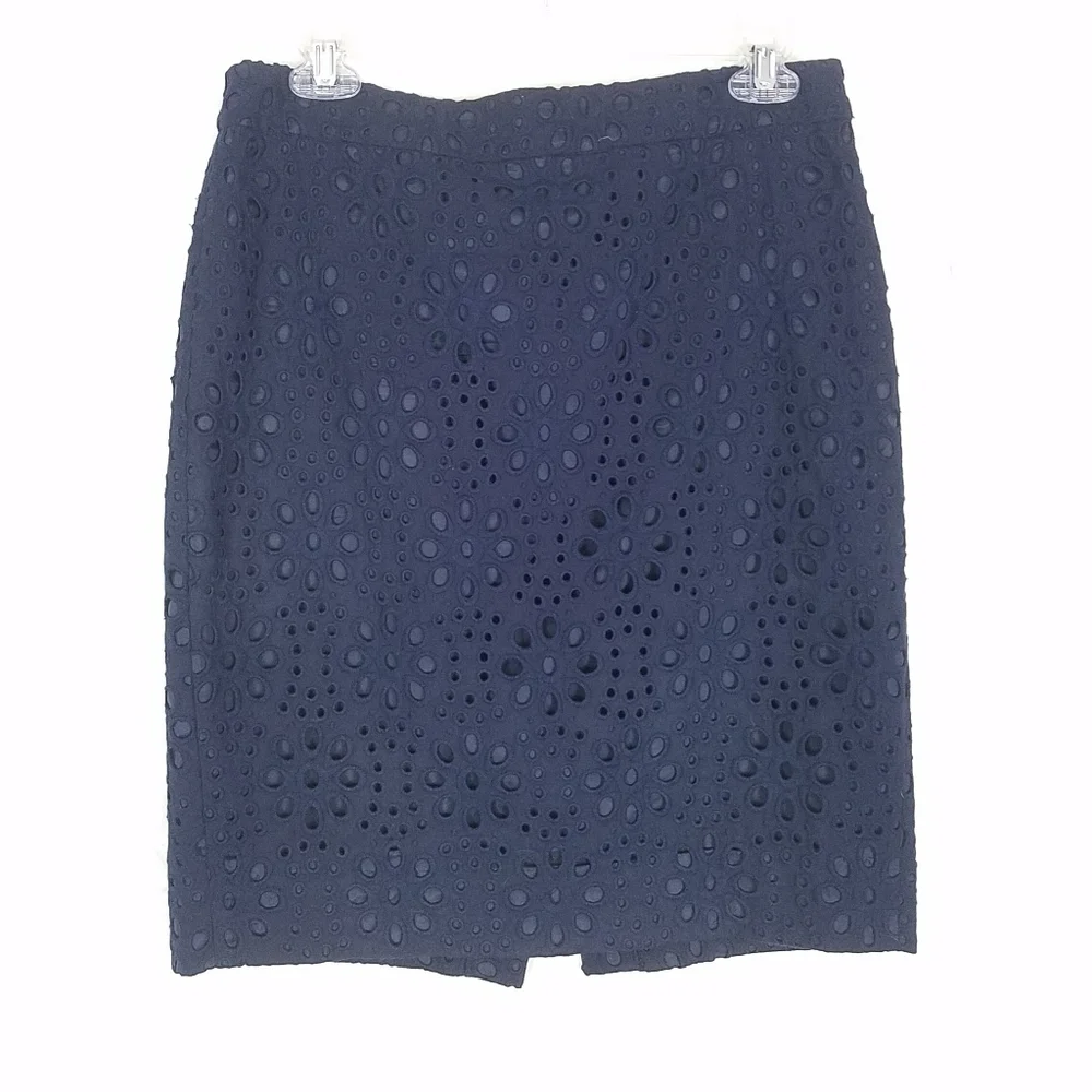 J crew the pencil skirt blue eyelet skirt
